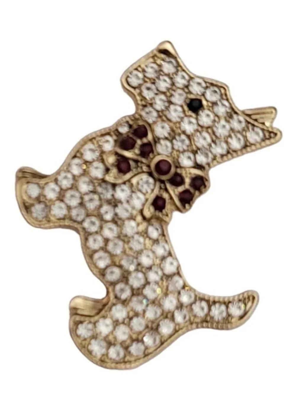 Monet Gold Tone Clear, Red Rhinestone Pave Scottie Dog Brooch, Signed K727